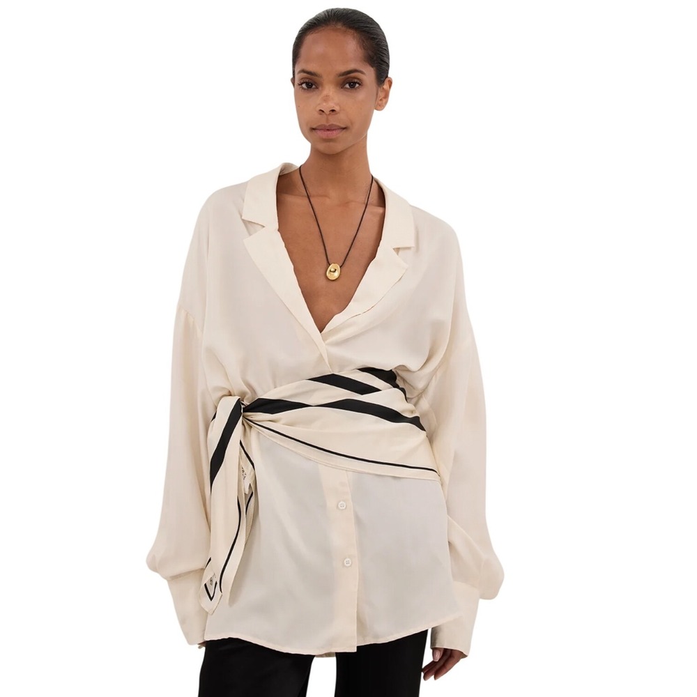 DISSH Lucille Straw Cupro Shirt US 4 Oversized Quiet Luxury Button Down